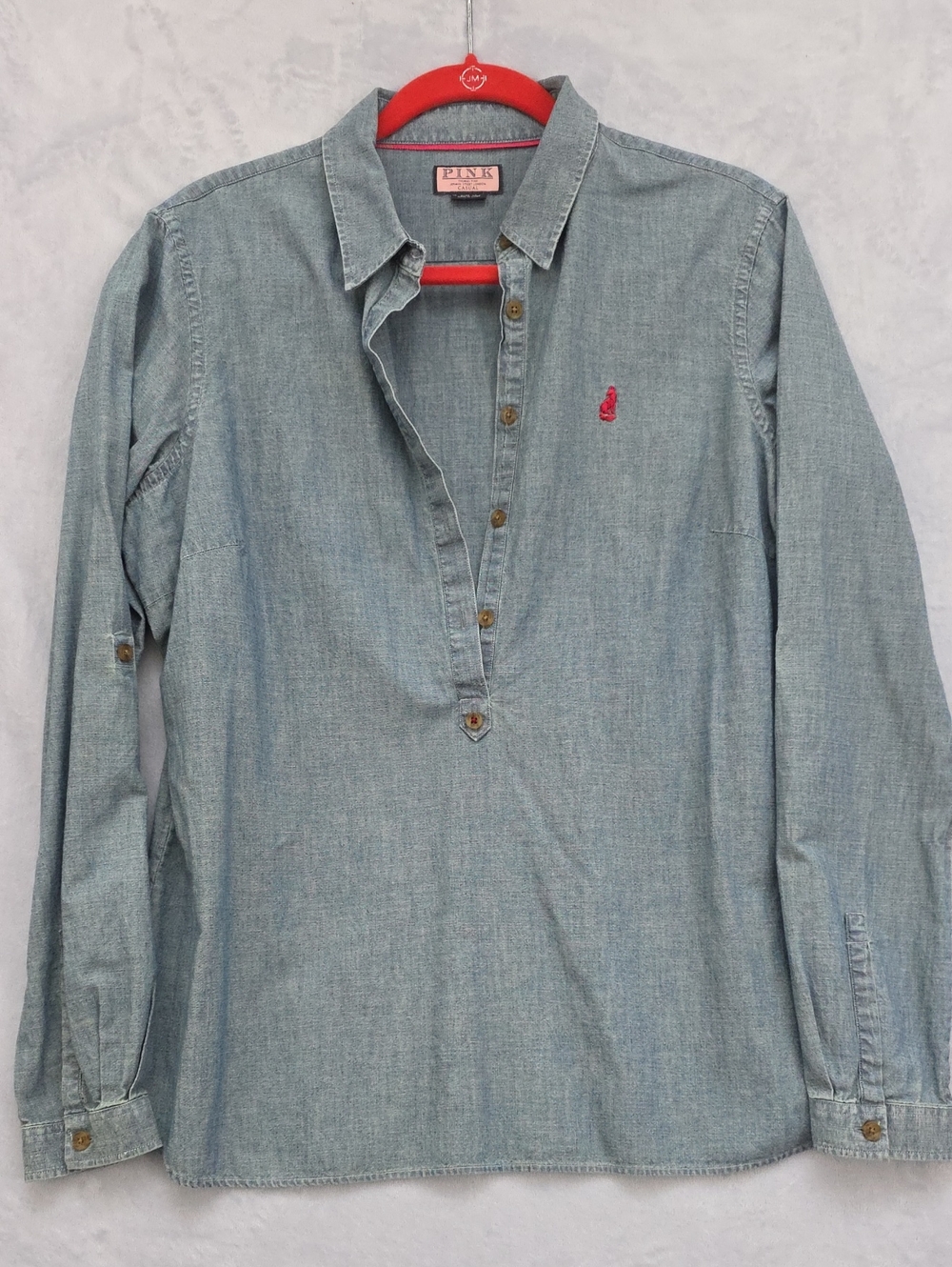 Thomas Pink PINK Casual Chambray Denim Popover Shirt Women's Size 14 - Picture 1 of 10